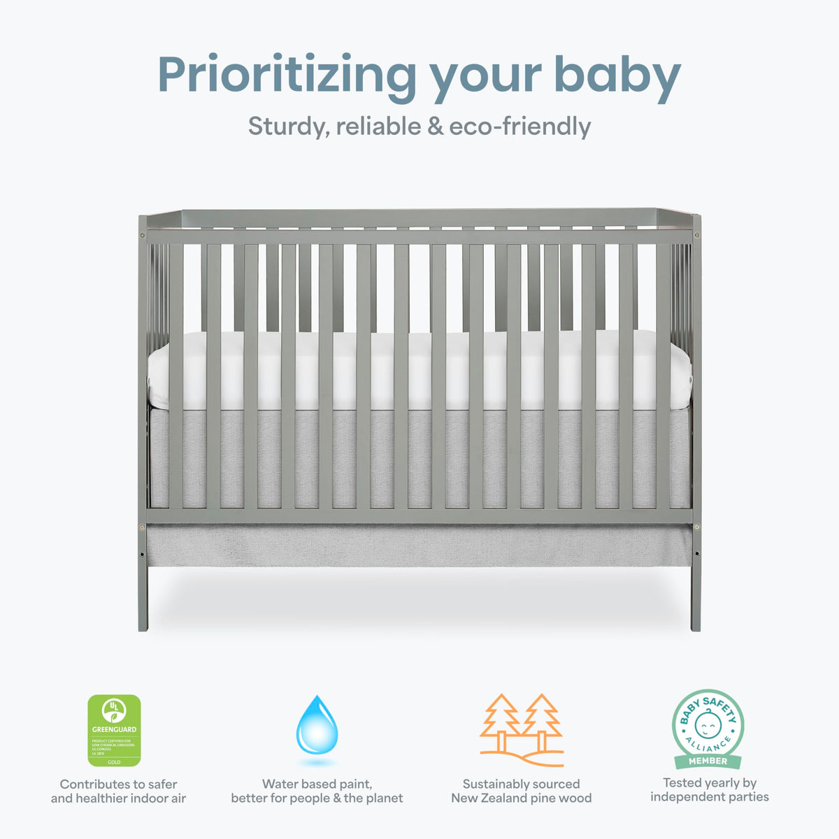 Dream On Me Synergy 5-in-1 Convertible Crib, Cool Grey