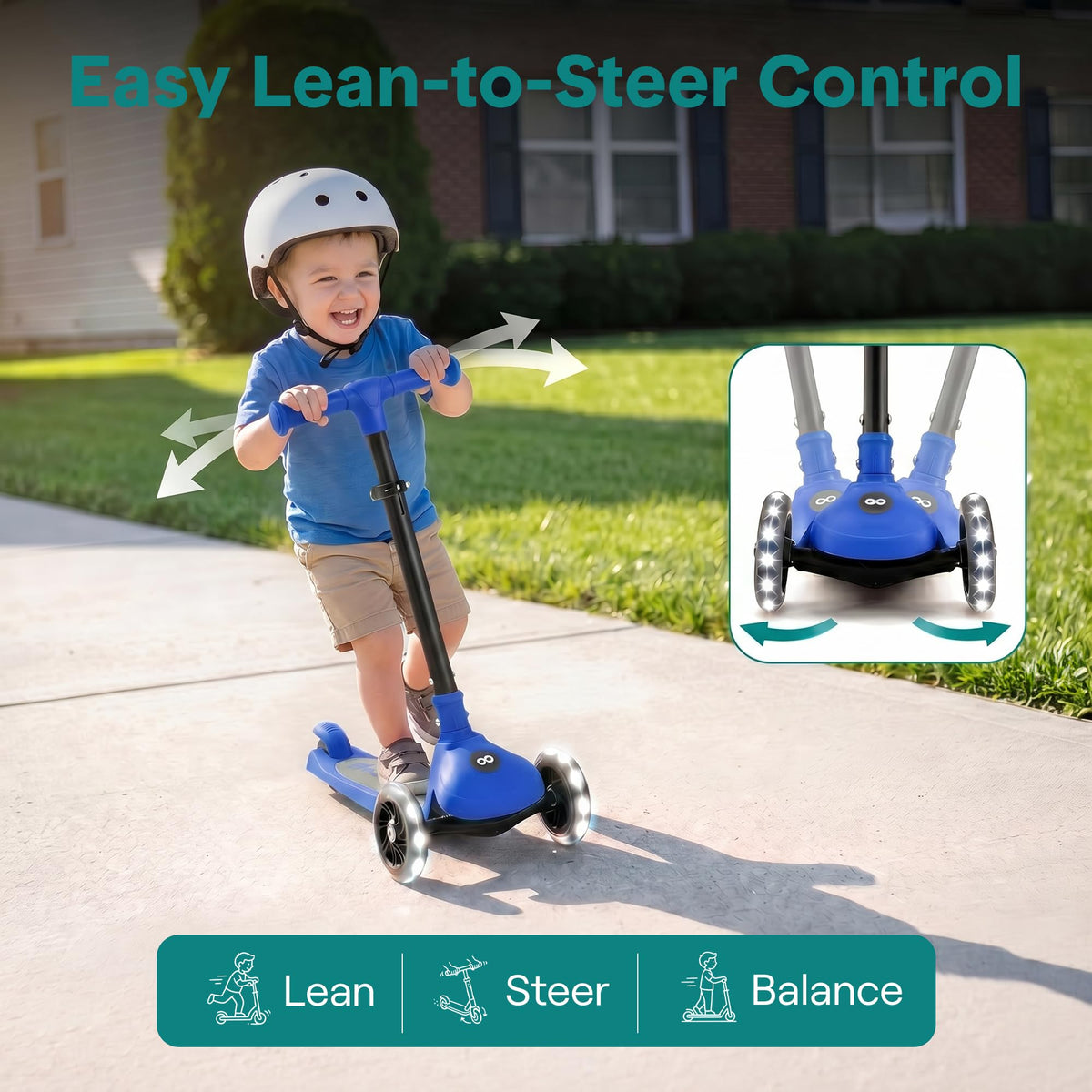 SereneLife 3 Wheel Scooter for Kids, Ages 2+, Blue