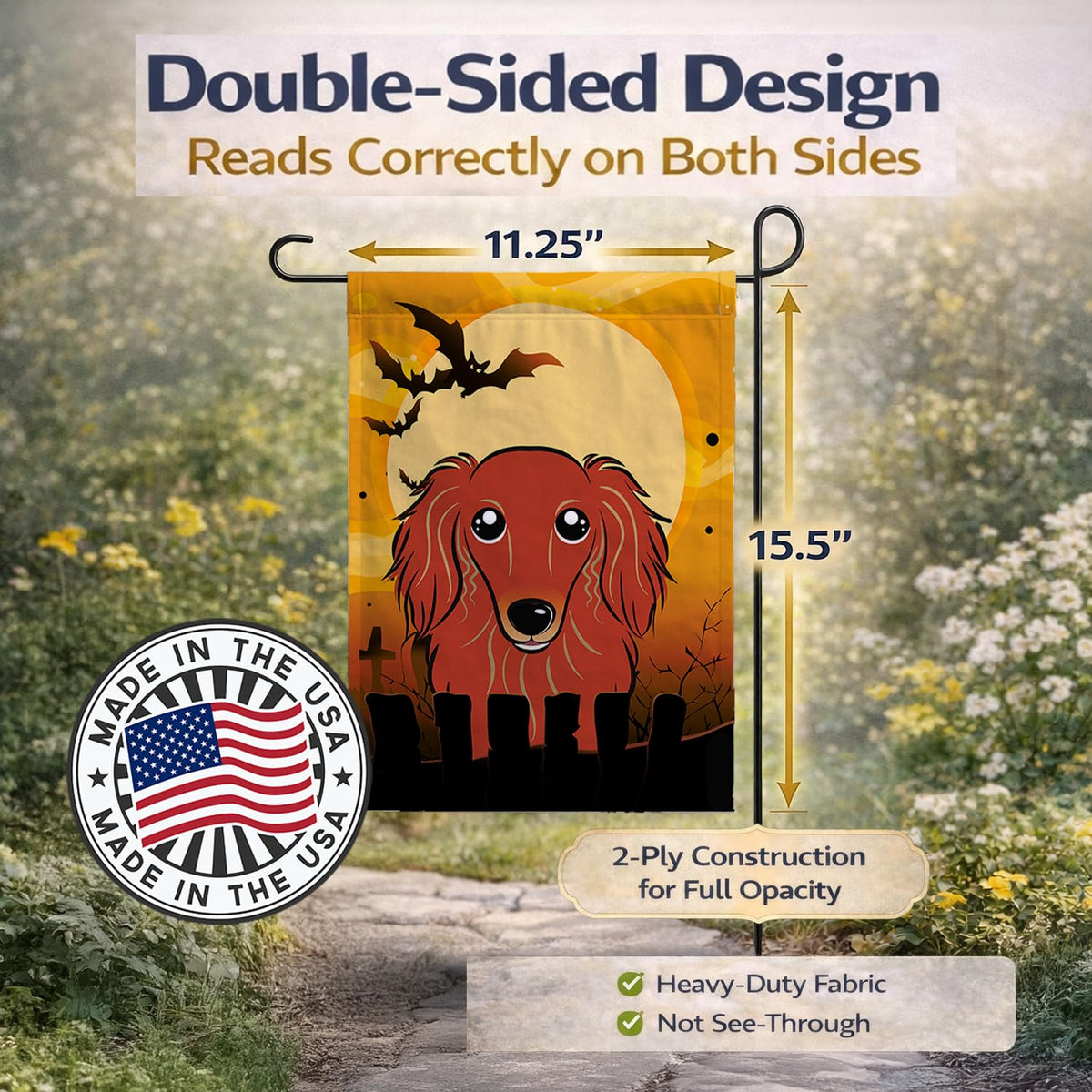 Caroline's Treasures BB1772GF Longhair Red Dachshund Garden Flag