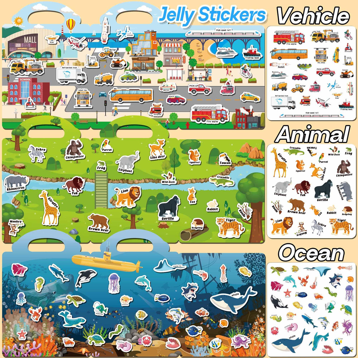 iGetooy Reusable Jelly Sticker Books for Kids (6 Sets)
