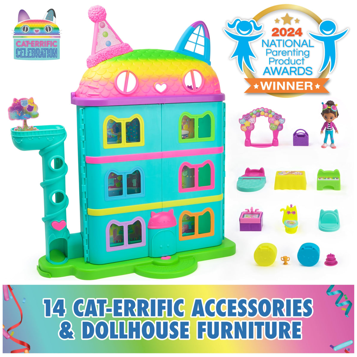 DreamWorks Gabby's Dollhouse, 14 Piece Celebration Dollhouse, 25 Inch
