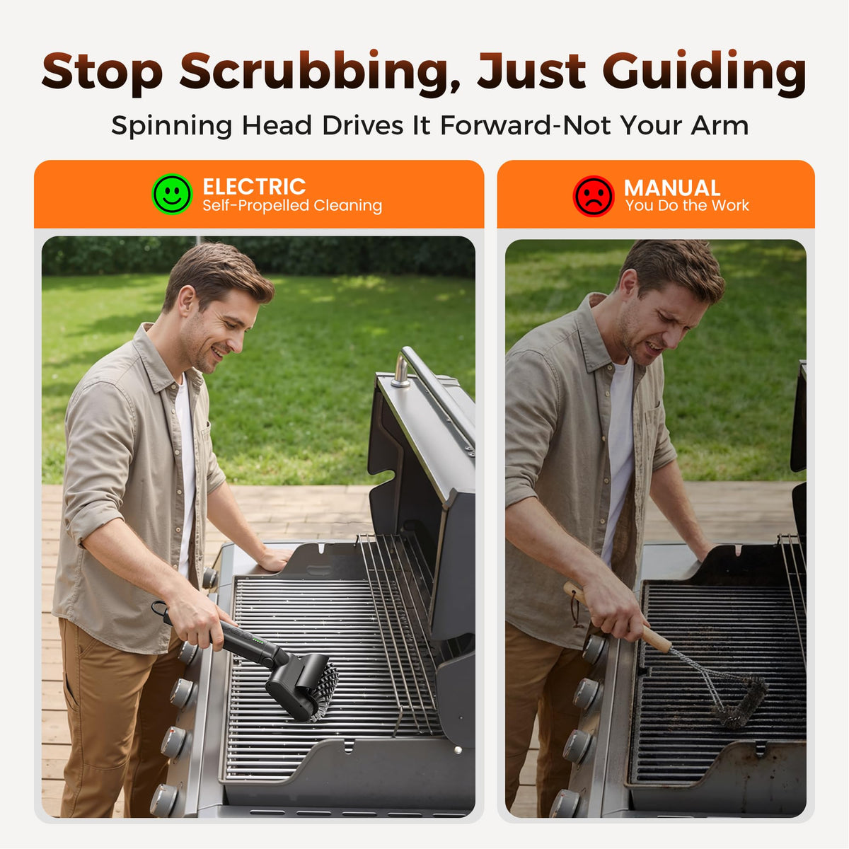 Leebein Cordless Electric Grill Brush with 3 Heads