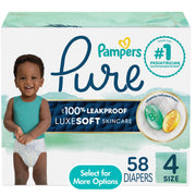 Pampers Pure Baby Diapers, Size 4, 58 Count