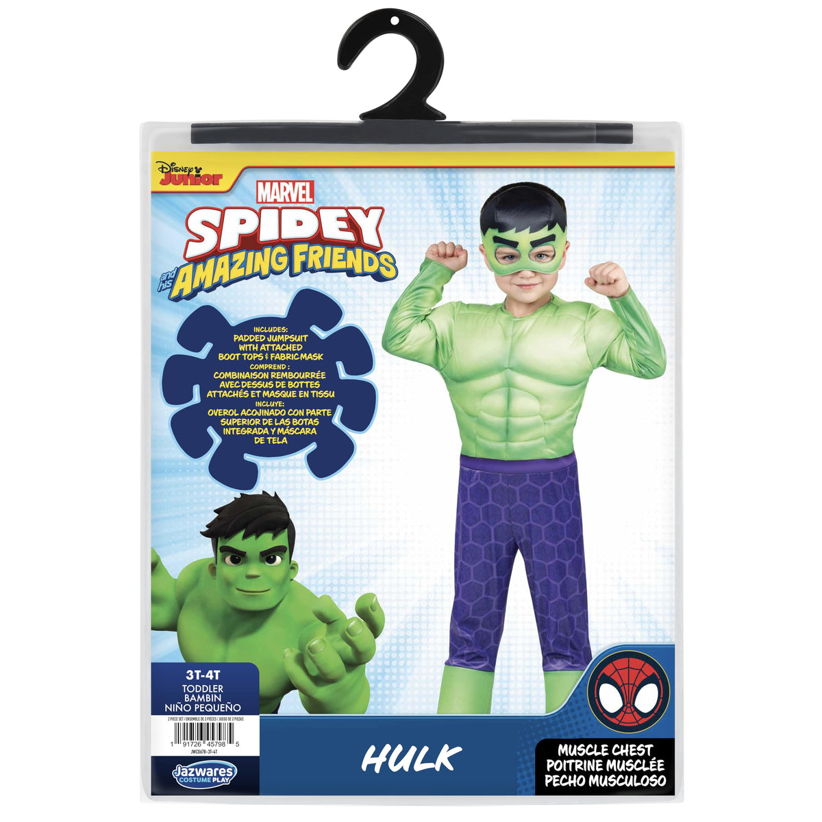 Marvel Hulk Toddler Costume with Padded Jumpsuit and Mask, 3T-4T