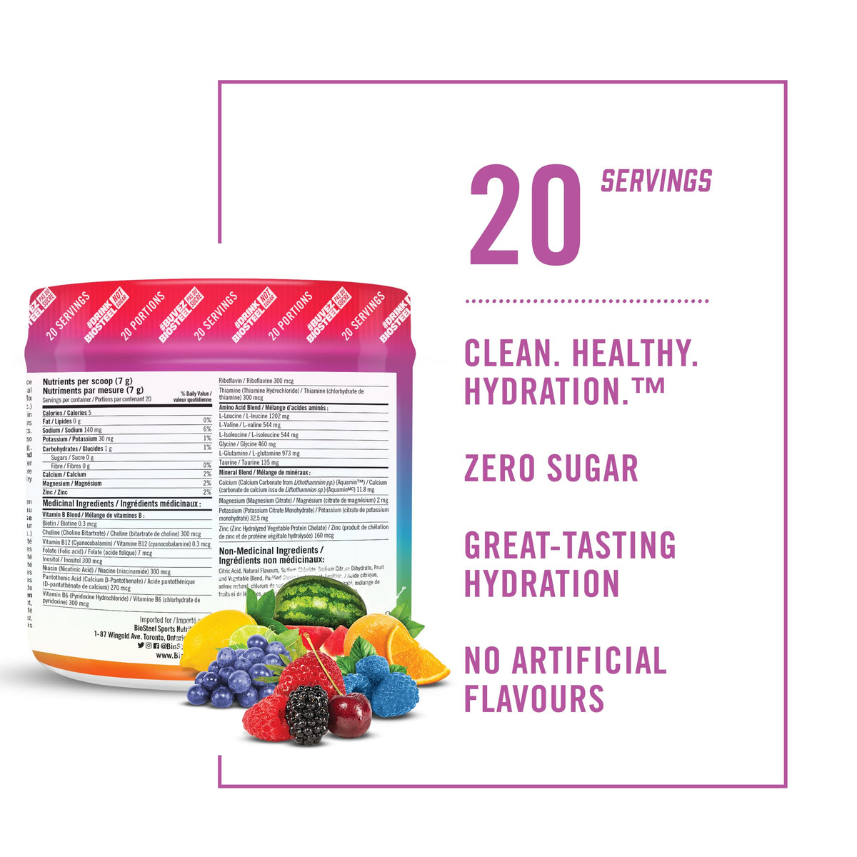 BioSteel Hydration Mix, Rainbow Twist, 20 Servings