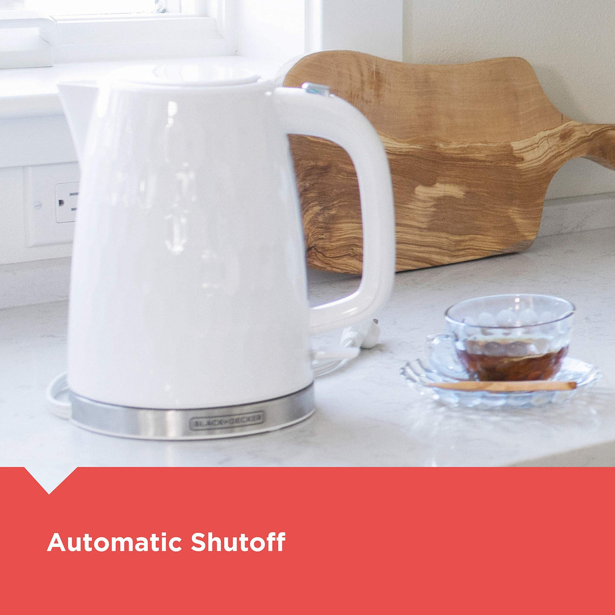 Black+Decker Honeycomb Rapid Boil 1.7L Electric Kettle, White, KE1560W
