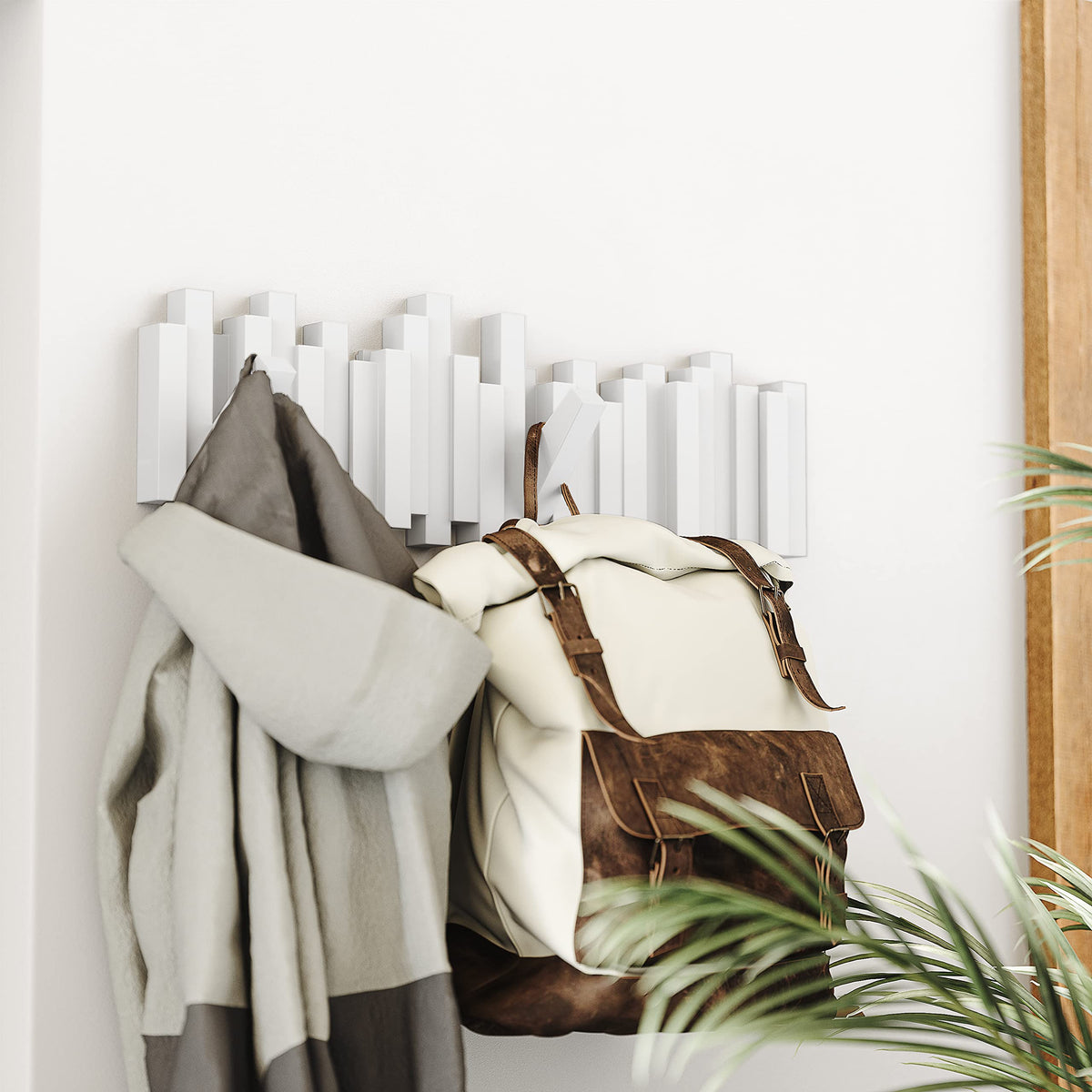 Umbra Sticks Wall-Mounted Coat Rack with 5 Retractable Pegs, White