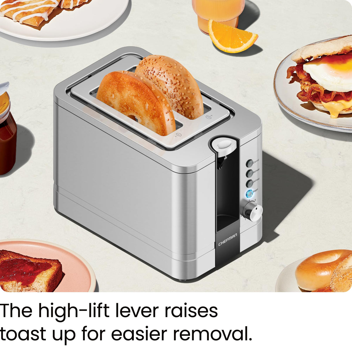 Chefman 2-Slice Pop-Up Stainless Steel Toaster, 850W, Silver