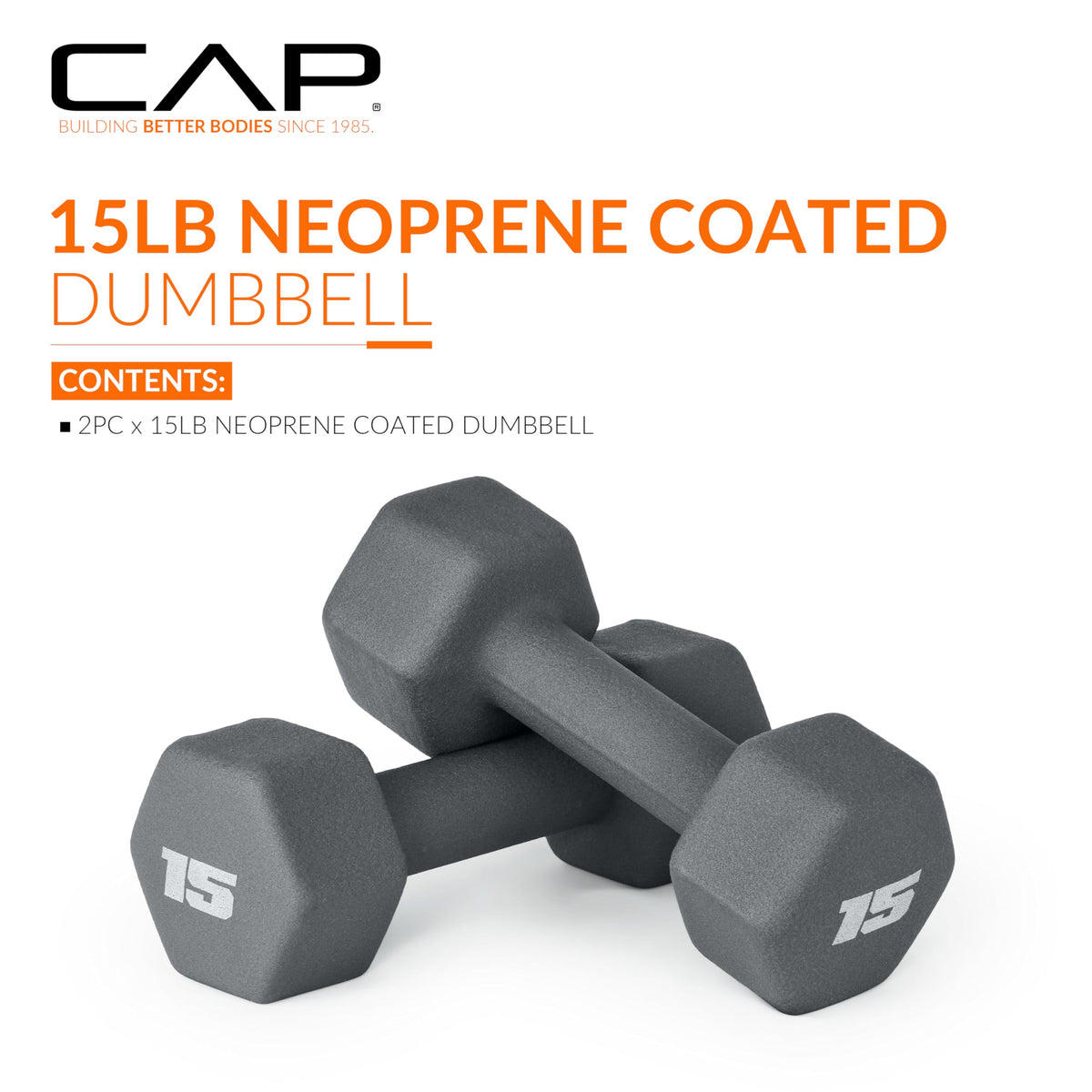 CAP Barbell 15 lb Neoprene Dumbbells, Pair, Ash