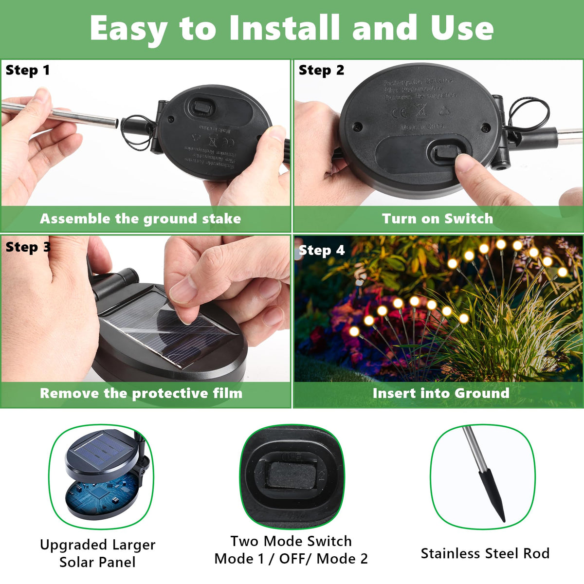 iBaycon Solar Firefly Pathway Lights, Warm White (8 Pack)