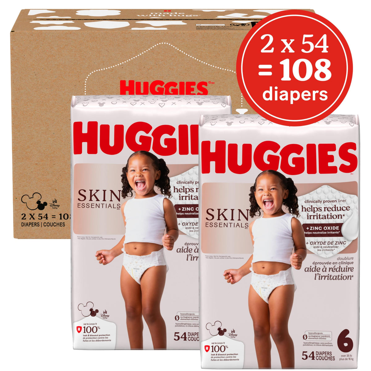 Huggies Skin Essentials Baby Diapers, Size 6 (35+ lbs), 108 Count