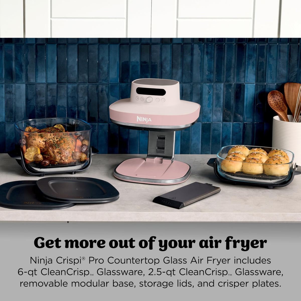 Ninja Crispi Pro Glass Air Fryer, 6-in-1, Rose (AS101CRS)