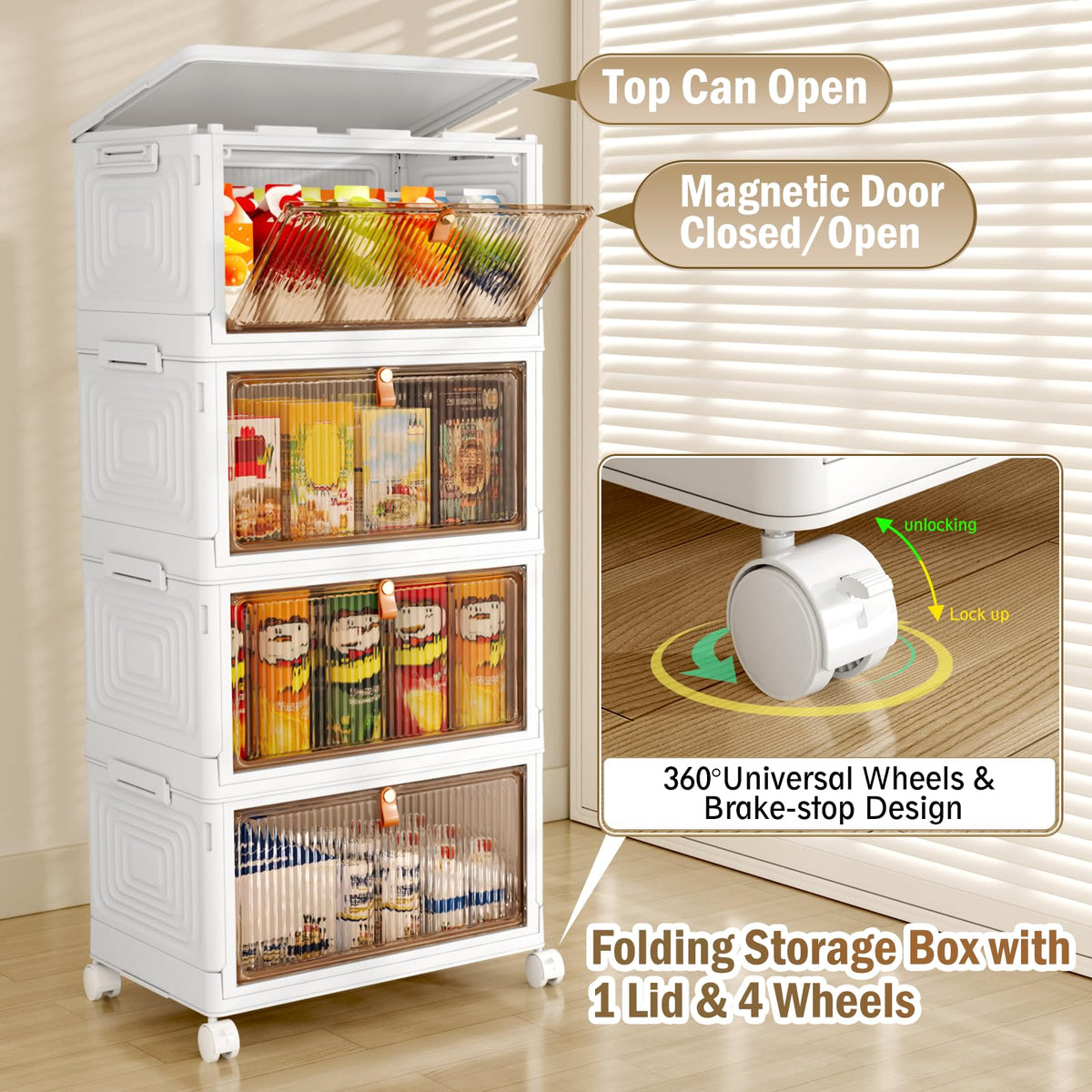 NestOrganix 4-Tier Plastic Storage Bins with Lid and Wheels, 23 QT