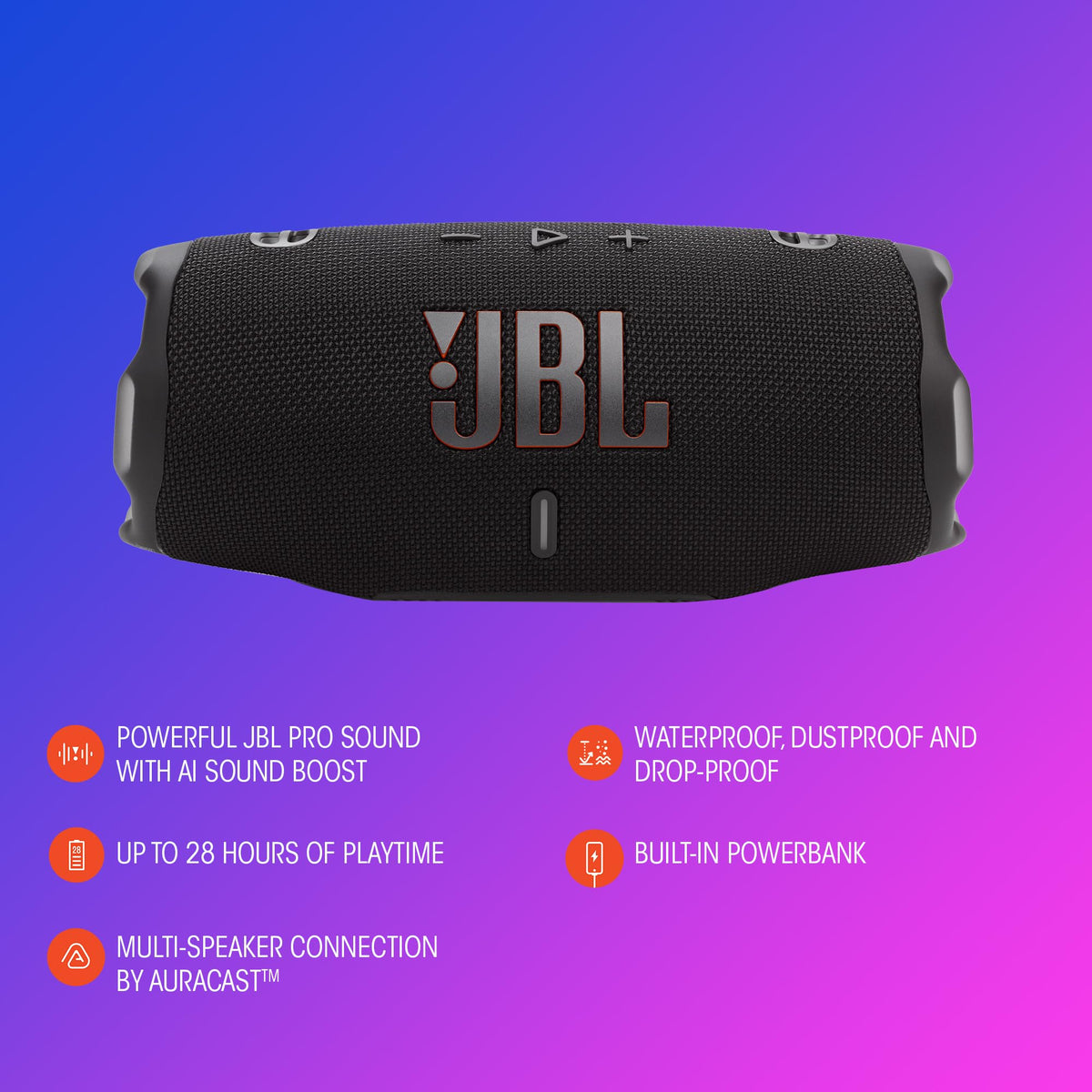 JBL Charge 6 Portable Waterproof Bluetooth Speaker, Blue