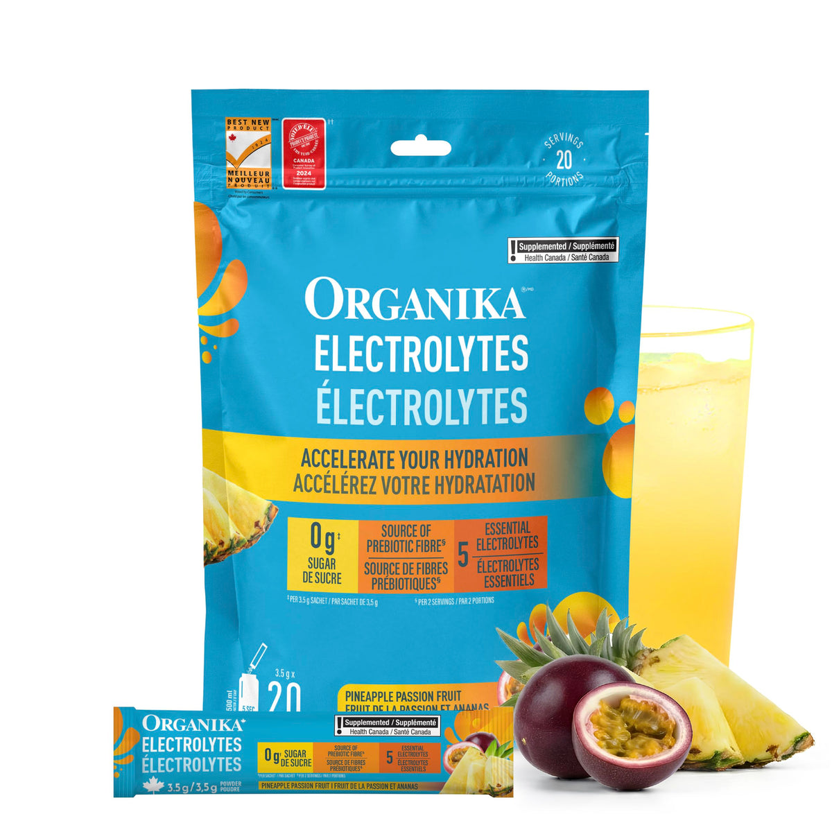 Organika Electrolytes Powder, Pineapple Passionfruit, 20 Sachets