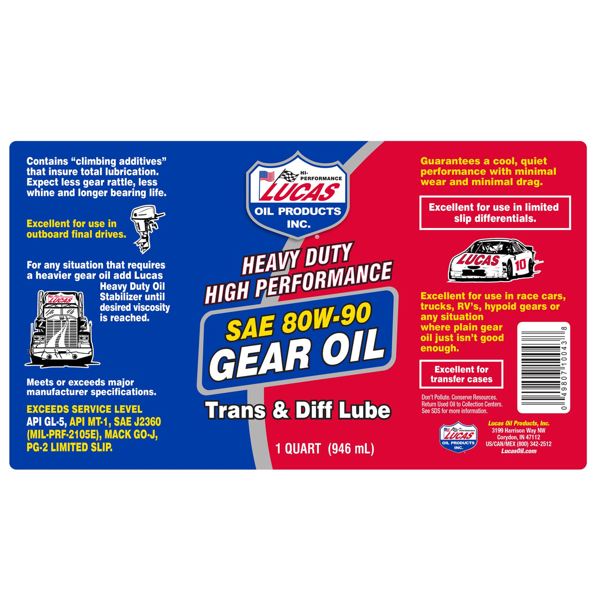 Lucas Oil 10043 SAE 80W-90 Heavy Duty Gear Oil, 1 Quart