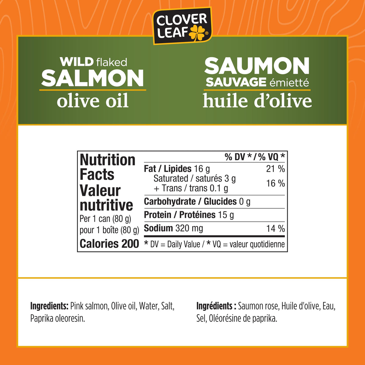 Clover Leaf Wild Flaked Pink Salmon in Olive Oil, 24 x 80g Cans