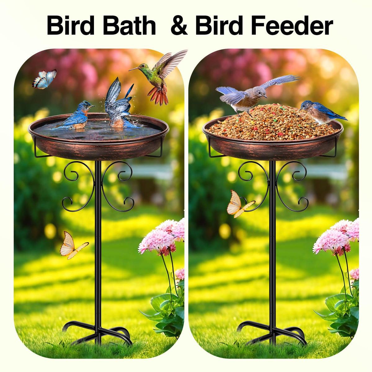 Daoeny Vintage Freestanding Bird Bath & Feeder, 35", Antique Bronze
