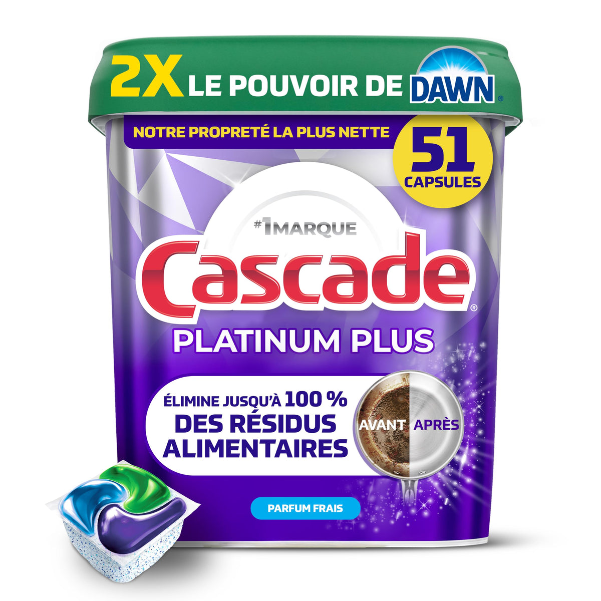 Cascade Platinum Plus Dishwasher Detergent Pods, Fresh, 51 Count