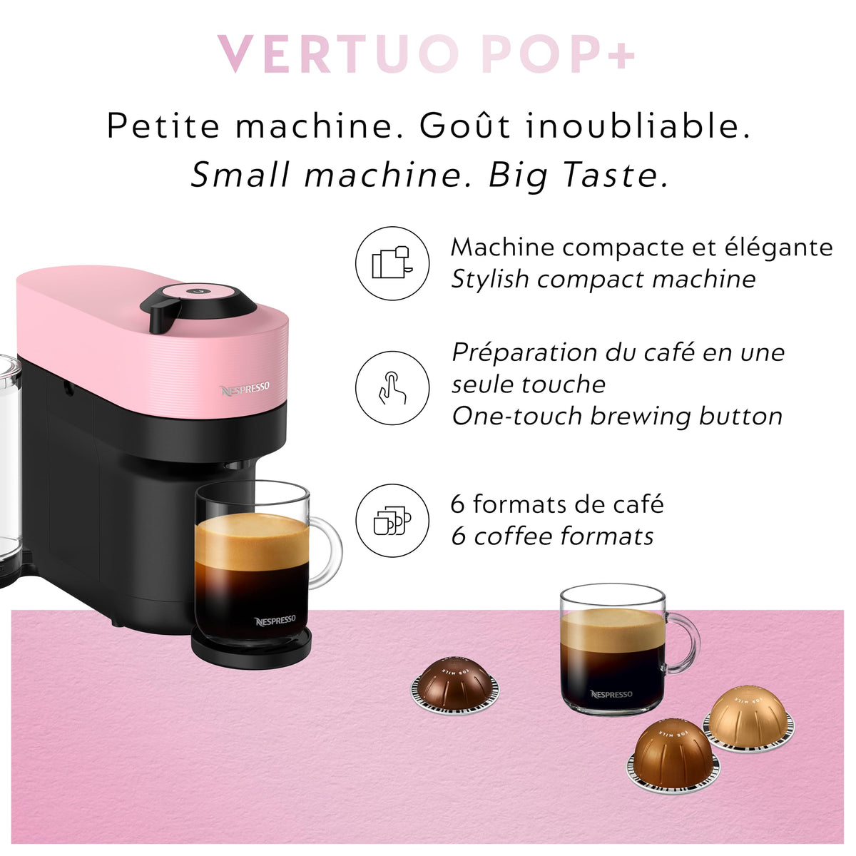 Nespresso Vertuo Pop+ Pod Coffee & Espresso Machine, Pink