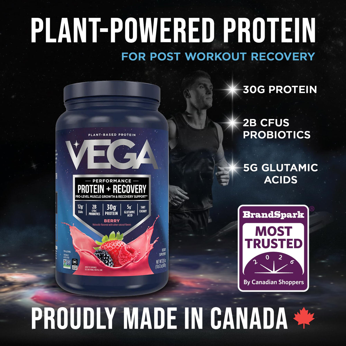 Vega Protein + Recovery Protein Powder, Berry, 801 g
