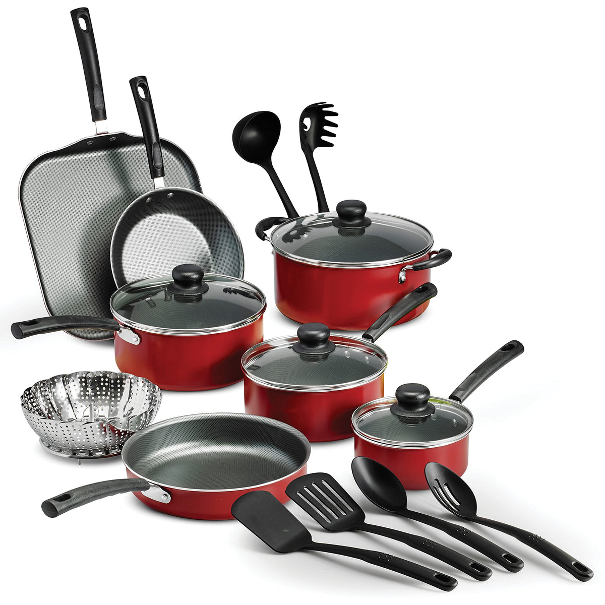 Tramontina PrimaWare 18-Piece Nonstick Cookware Set, Red