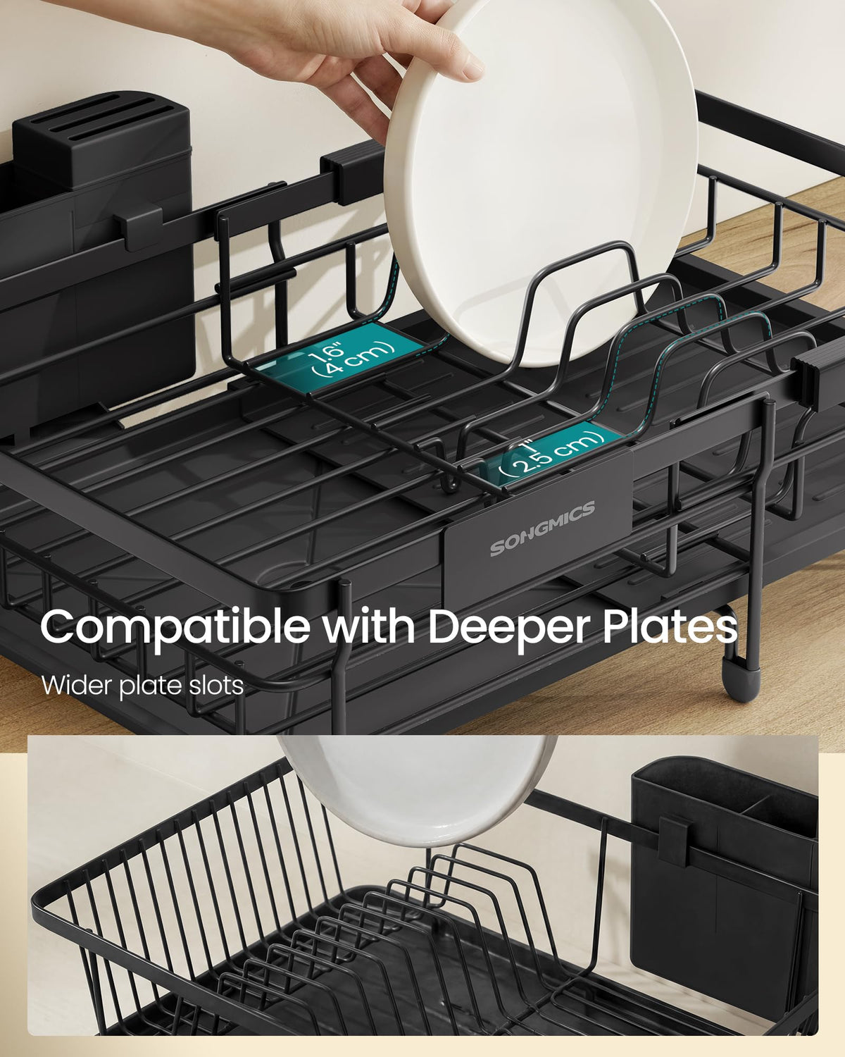 SONGMICS Extendable Dish Drainer Rack, 46.5 x 29.6 x 14 cm, KCS556BH01
