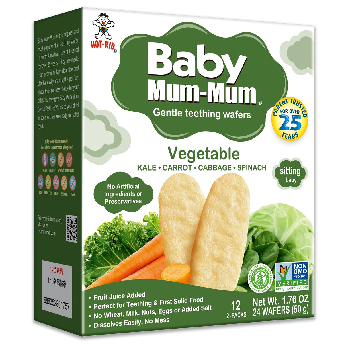 Want-Want Mum-Mum Rice Rusks, Vegetable, 50g, 24 Rusks, 6 Pack