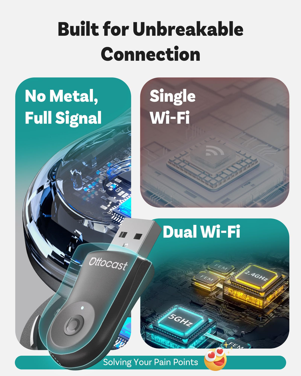 OTTOCAST Mini 2025 Wireless CarPlay and Android Auto Adapter