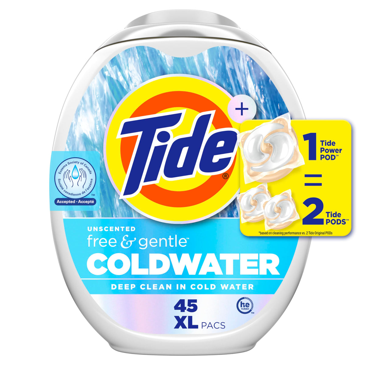 Tide Pods Free and Gentle Coldwater Laundry Detergent Pacs, 45 Count