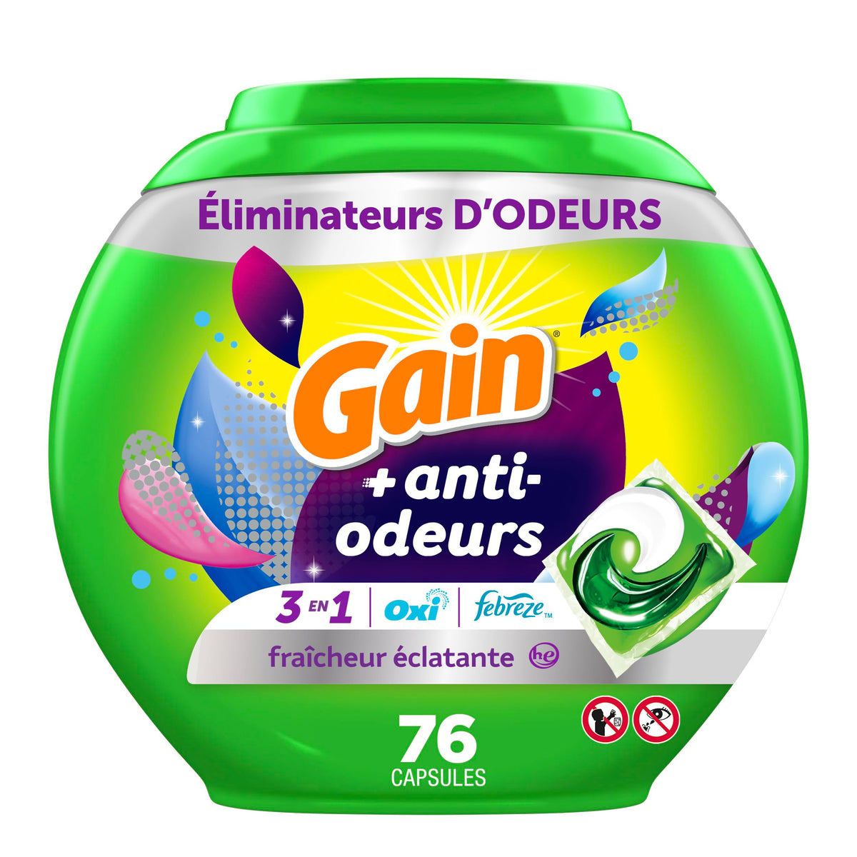 Gain Flings Laundry Detergent Pacs, Super Fresh Blast, 76 Count
