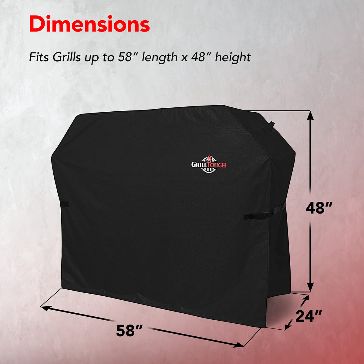 GrillTough Heavy-Duty Waterproof BBQ Grill Cover, 58 Inch, Black