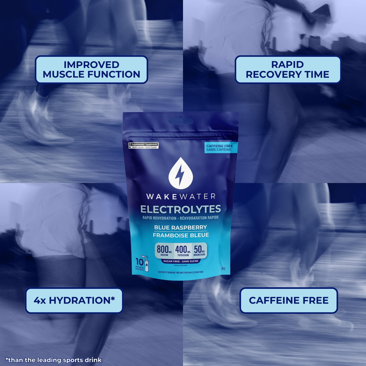 Wake Water Sugar Free Electrolyte Packets, Blue Raspberry (10 Pack)