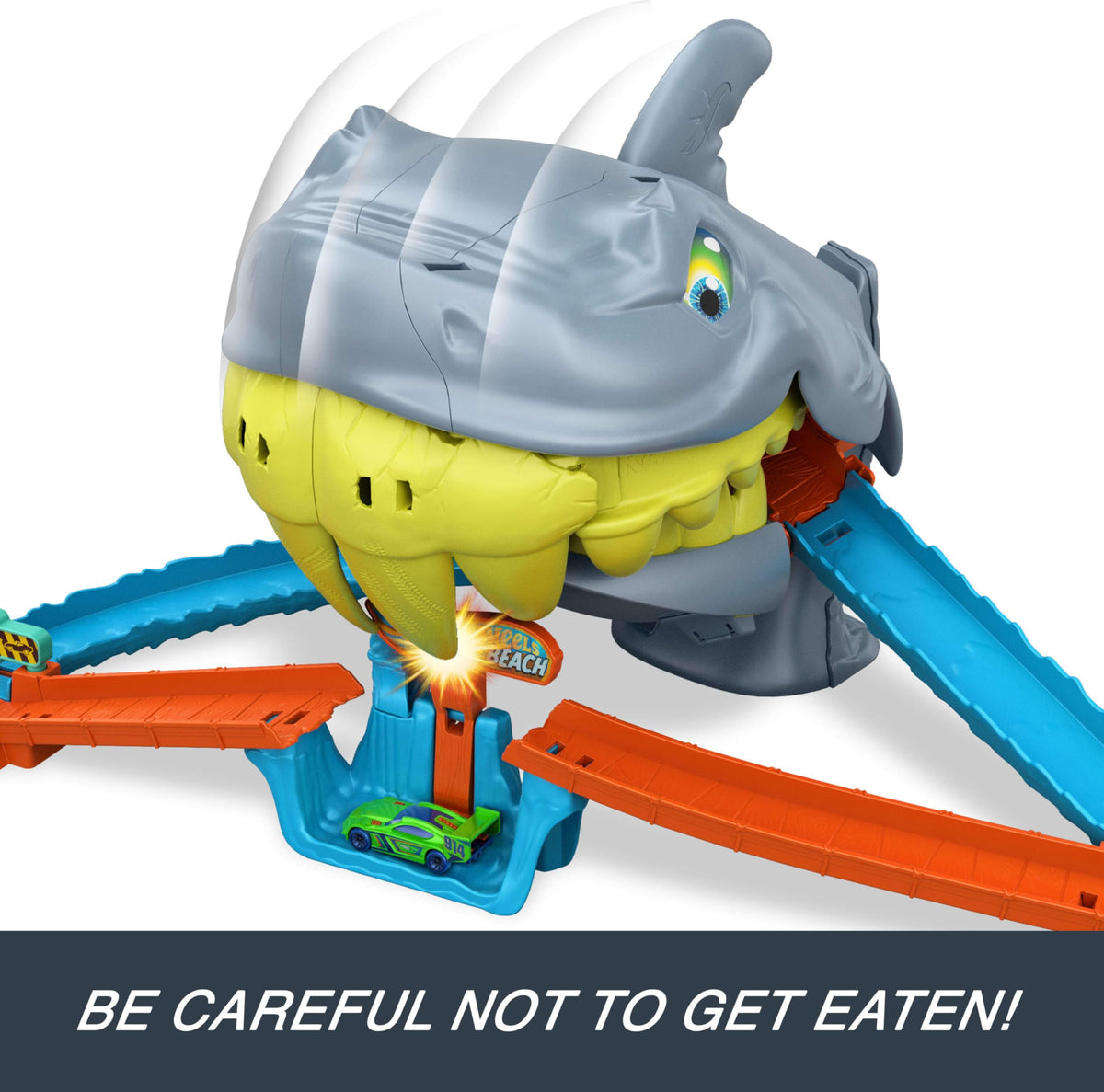 Hot Wheels City Shark Chomp Beach Playset with 1:64 Scale Car