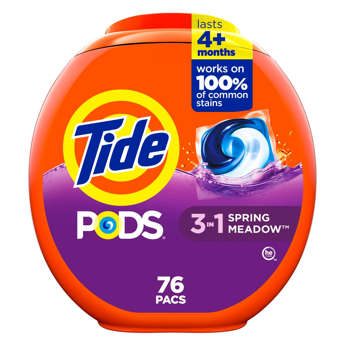 Tide PODS 3-in-1 Laundry Detergent Pacs, Spring Meadow, 76 Count
