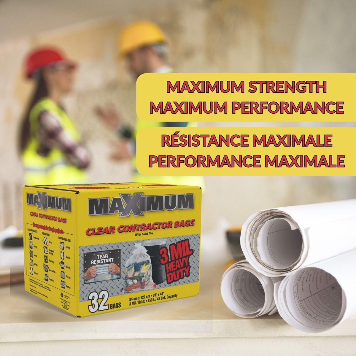 Maximum Heavy Duty Garbage Bags, Clear, 42-Gallon, 3 Mil, 32 Counts