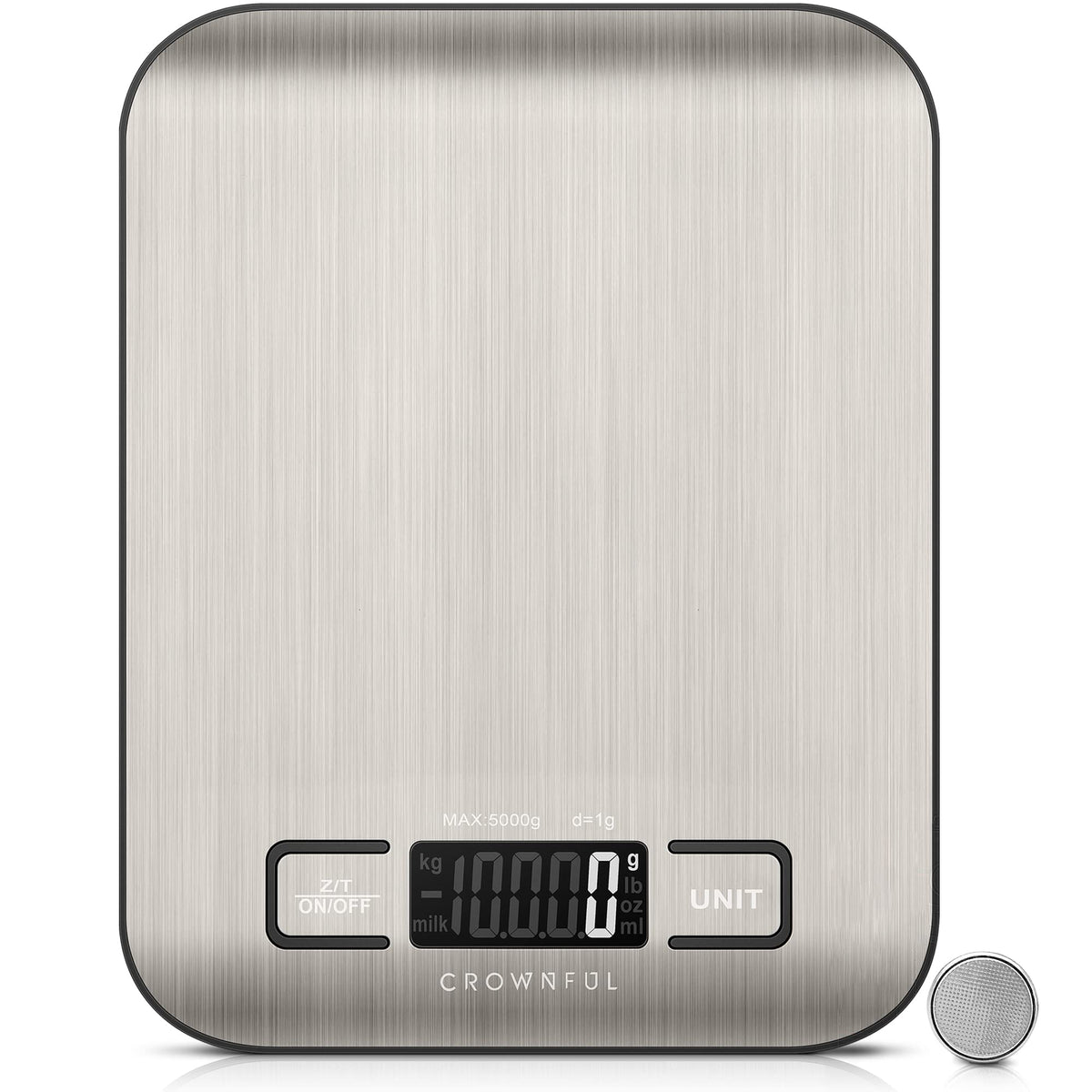 CROWNFUL Digital Kitchen Scale, 5 kg, Silver