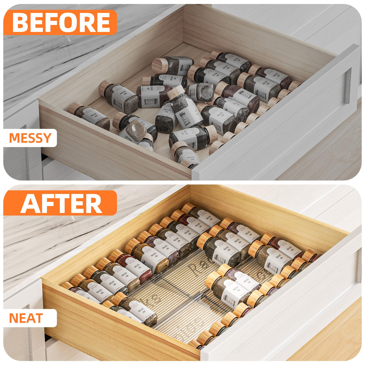 PanPanPal Clear Acrylic Spice Drawer Organizer, 4 Tier, 4 Pack