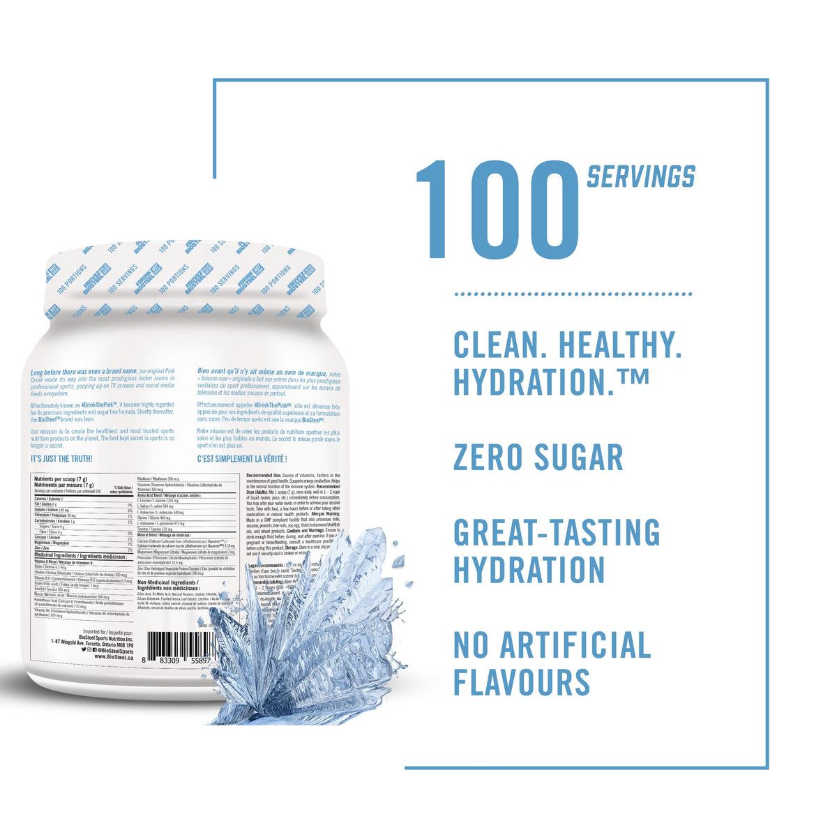 BioSteel Hydration Mix, White Freeze, 100 Servings