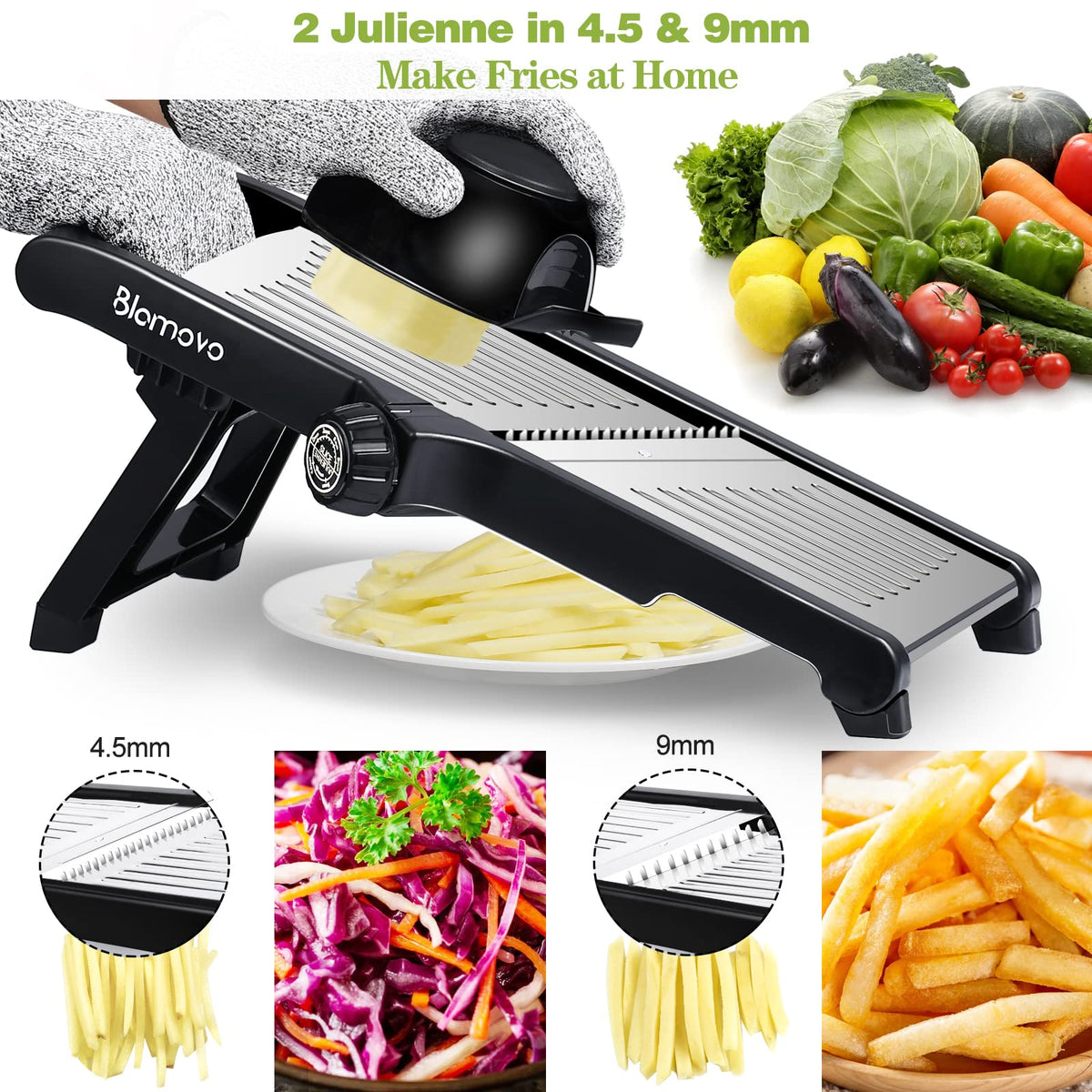 Blamovo Mandoline Slicer with Adjustable Thickness and Safety Gloves