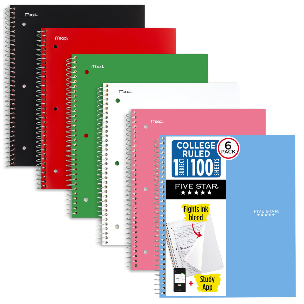 Five Star 1-Subject Notebook, 8.5" x 11", 200 Pages, 6 Pack