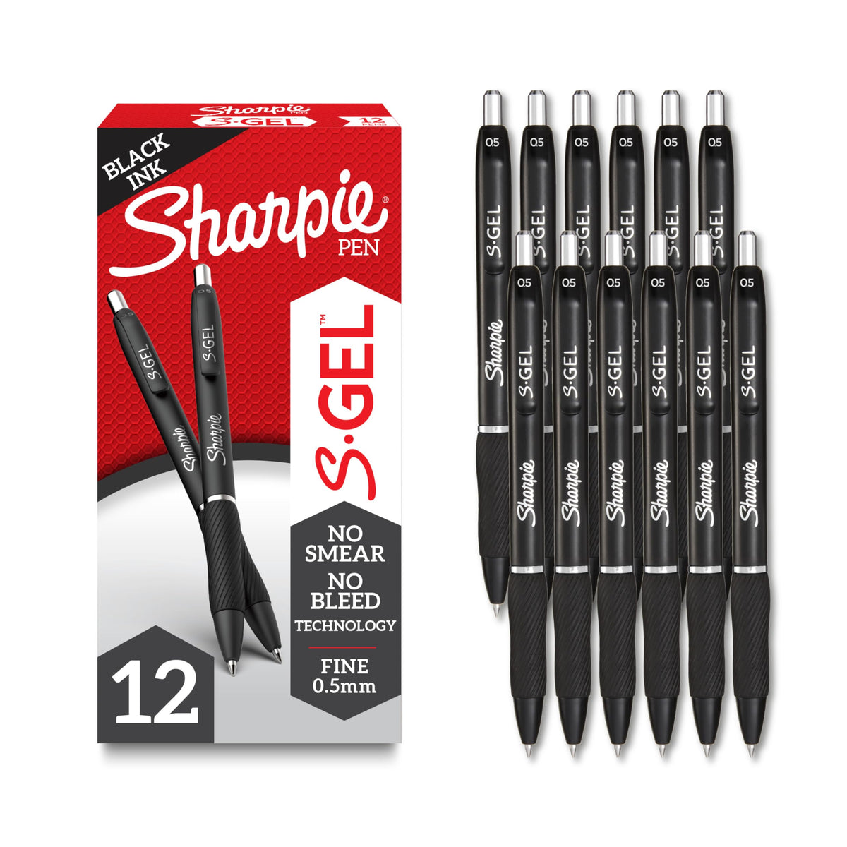 Sharpie S-Gel Fine Point Gel Pens, 0.5 mm, Black, 12 Count
