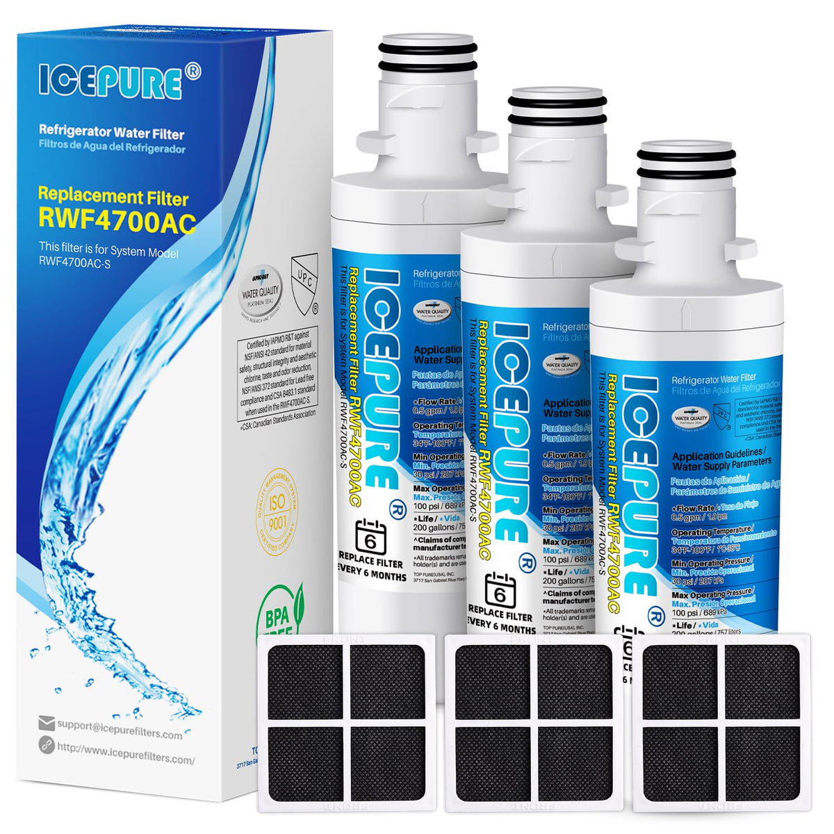 ICEPURE Water Filter for LG LT1000P with Air Filter (3 Pack)