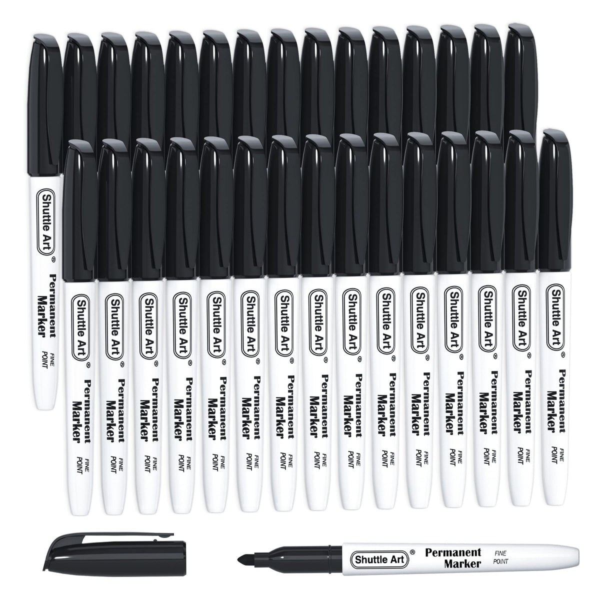 Shuttle Art Fine Point Permanent Markers, Black (30 Pack)