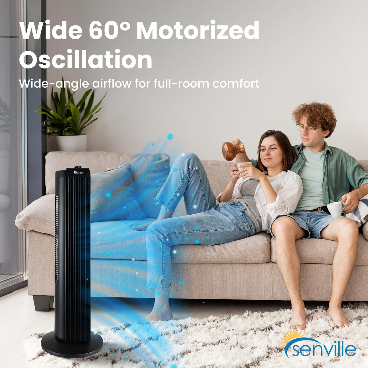 Senville 27" Standing Fan for Bedroom and Home with 60° Oscillation, SENFZ10-19M