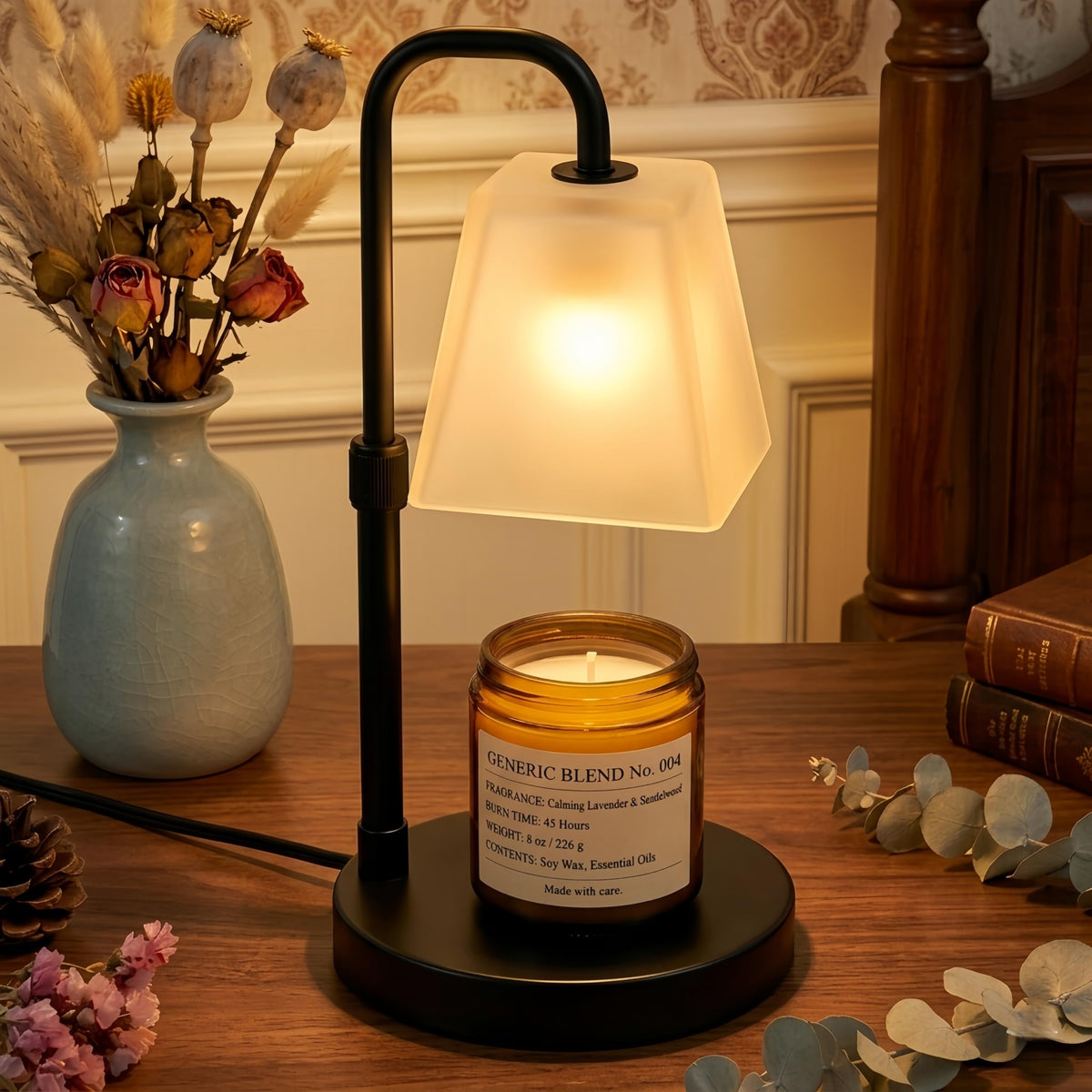 Jimei Candle Warmer Lamp with Timer, Dimmable, Frosted Glass Black