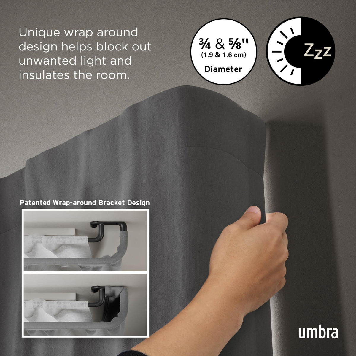 Umbra Twilight Double Curtain Rod Set, 30 to 84 Inches, Black