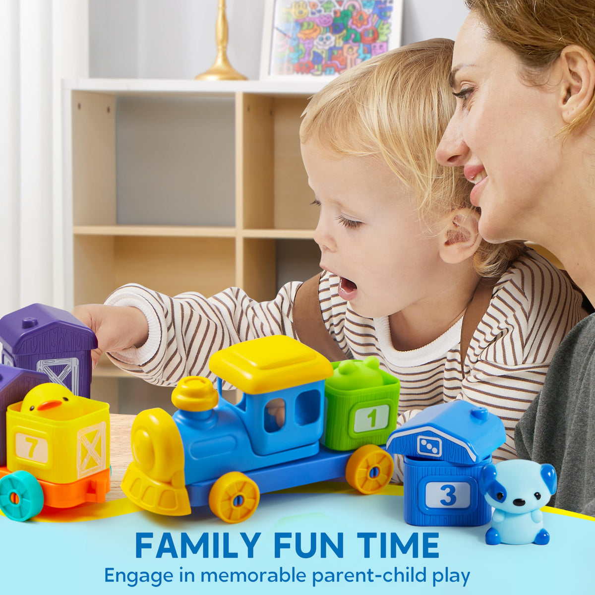 Play-Act Montessori Counting Farm Train with 9 Animals