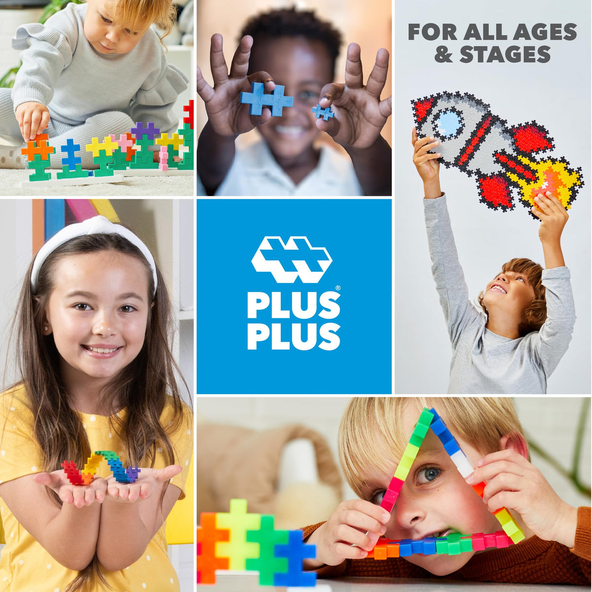 PLUS PLUS Big Basic Colors Mix Building Blocks, 30 x 50 mm, 100 Pcs