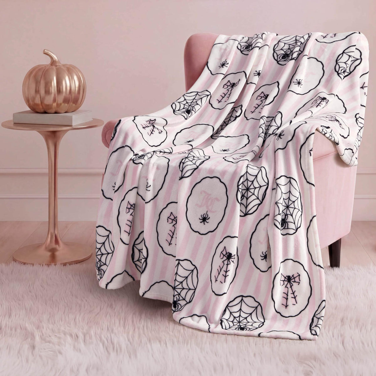 Juicy Couture Spider Stripe Throw Blanket, Light Pink, 50x60 Inch